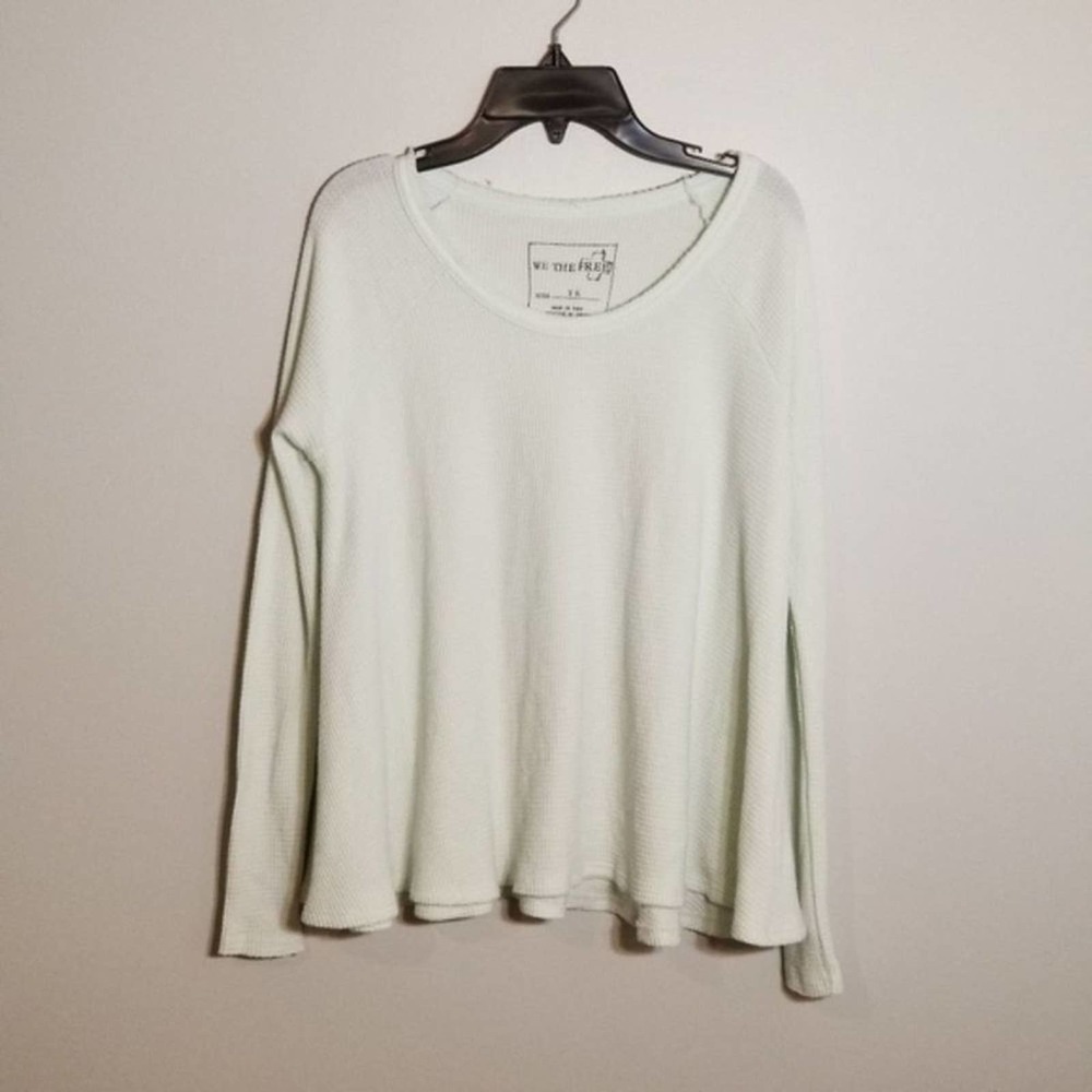 Free People Women's Loose Swing Thermal Long Sleeve Top Light Mint Green Size XS